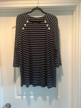 J.Jill Navy and White Striped Button-Detail Tunic XL